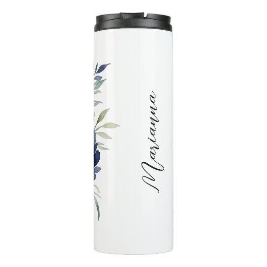 Waterverf Blauw en Wit Bloemboeket  Thermosbeker (Achterkant)