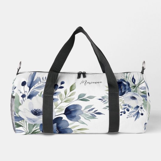 Waterverf Blauw en Wit Bloemen Boeket Accor Plunjezak (Achterkant)