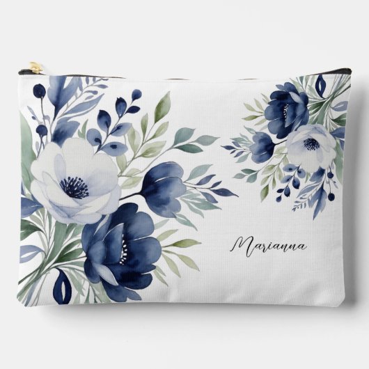 Waterverf Blauw en Wit Bloemen Boeket Etui (Voorkant)