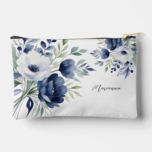 Waterverf Blauw en Wit Bloemen Boeket Etui (Achterkant)