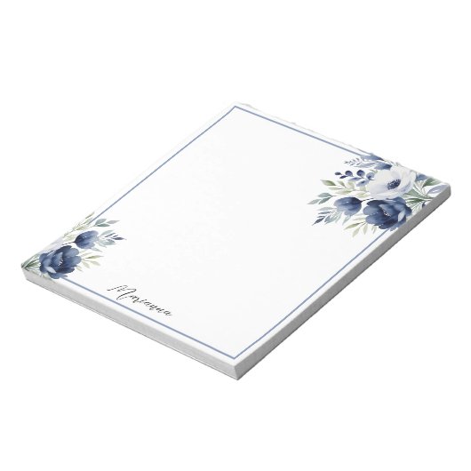Waterverf Blauw en Wit Bloemen Boeket Notitieblok (Linkerzijde)