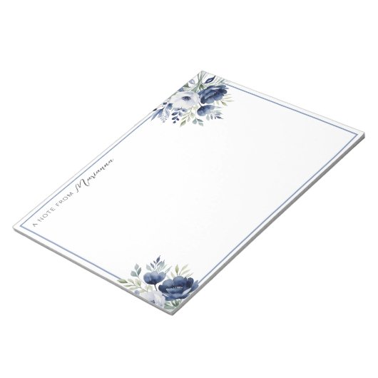 Waterverf Blauw en Wit Bloemen Boeket Notitieblok (Schuin)