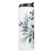 Waterverf Blauw en Wit Bloemen Boeket Thermosbeker (Gedraaid links)