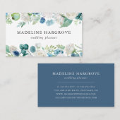 Waterverf Blauw en Wit Bloemenkrans Visitekaartje (Voorkant / Achterkant)