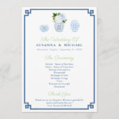 Waterverf blauw en wit gember pot bruiloft programmakaart (Voorkant)