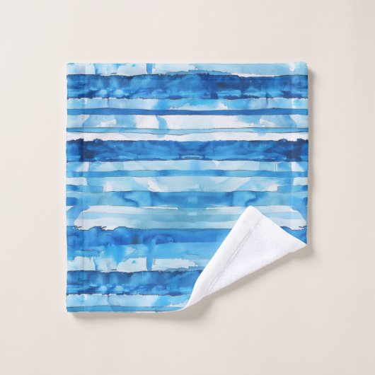 Waterverf Blauw en Wit Gestreept Bad Handdoek (Wasdoekje)