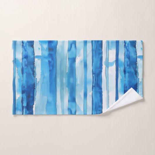 Waterverf Blauw en Wit Gestreept Bad Handdoek (Handdoek)