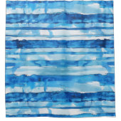 Waterverf Blauw en Wit Gestreept Douchegordijn (Voorkant)