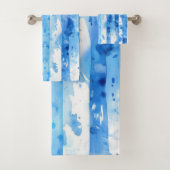 Waterverf Blauw en Wit Gestreept Stranddecor Bad Handdoek (Insitu)