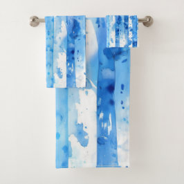 Waterverf Blauw en Wit Gestreept Stranddecor Bad Handdoek