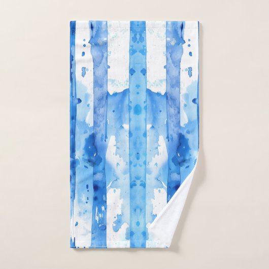 Waterverf Blauw en Wit Gestreept Stranddecor Bad Handdoek (Handdoek)