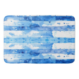 Waterverf Blauw en Wit Gestreept Stranddecor Badmat