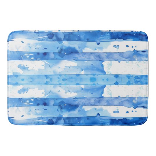 Waterverf Blauw en Wit Gestreept Stranddecor Badmat (Voorkant)