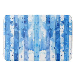Waterverf Blauw en Wit Gestreept Stranddecor Badmat