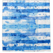 Waterverf Blauw en Wit Gestreept Stranddecor Douchegordijn (Voorkant)