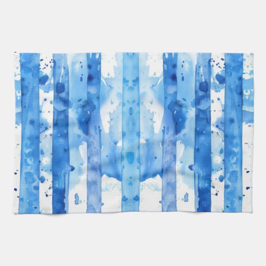 Waterverf Blauw en Wit Gestreept Stranddecor Theedoek (Horizontaal)