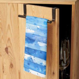 Waterverf Blauw en Wit Gestreept Stranddecor Theedoek