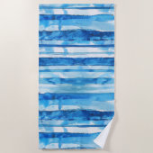 Waterverf Blauw en Wit Gestreept Strandlaken (Voorkant)