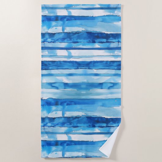 Waterverf Blauw en Wit Gestreept Strandlaken (Voorkant)