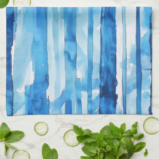 Waterverf Blauw en Wit Gestreept Theedoek (Gevouwen)