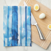 Waterverf Blauw en Wit Gestreept Theedoek (Quarter Fold)