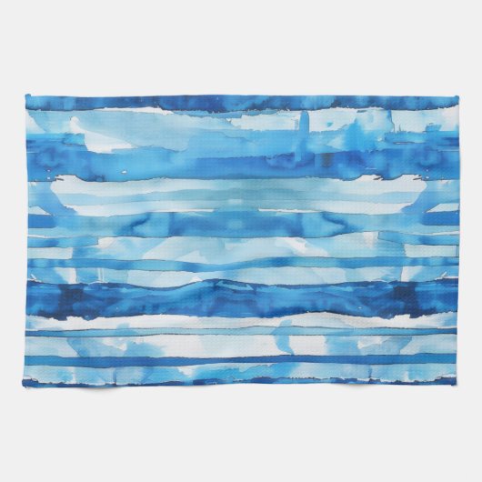 Waterverf Blauw en Wit Gestreept Theedoek (Horizontaal)