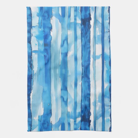 Waterverf Blauw en Wit Gestreept Theedoek (Verticaal)