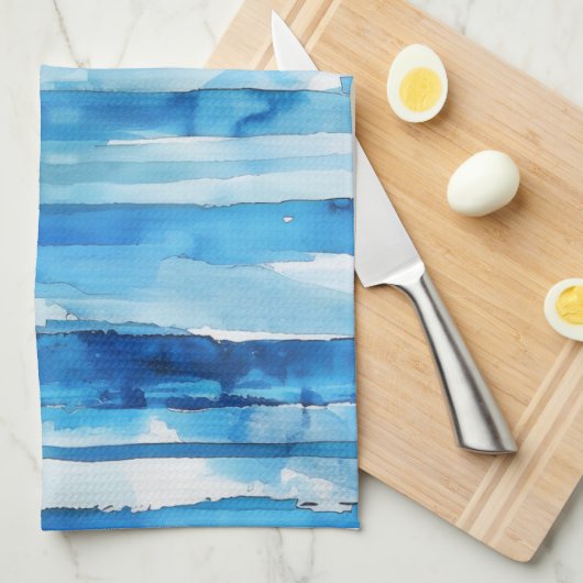 Waterverf Blauw en Wit Gestreept Theedoek (Quarter Fold)