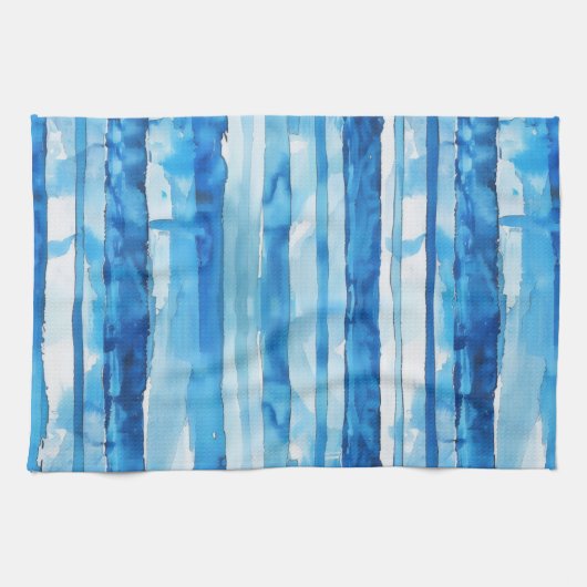 Waterverf Blauw en Wit Gestreept Theedoek (Horizontaal)