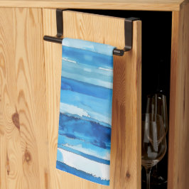 Waterverf Blauw en Wit Gestreept Theedoek