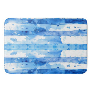 Waterverf blauw en wit gestreepte stranddecoratie badmat