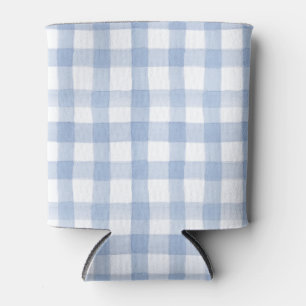 Waterverf Blauw en Wit Gingham Blikjeskoeler
