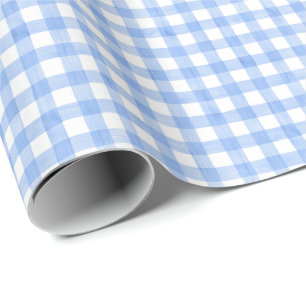 Waterverf blauw en wit gingham cadeaupapier