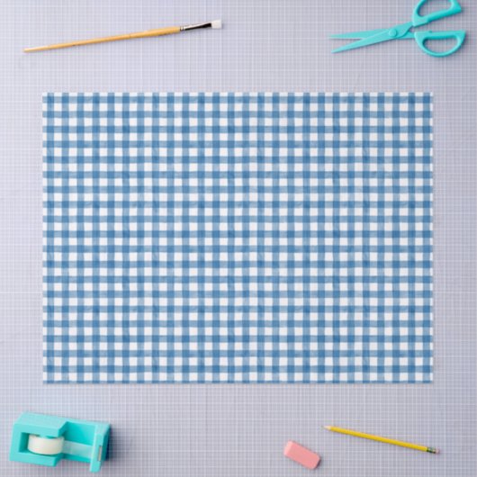 Waterverf Blauw en Wit Gingham Tissuepapier (Craft)
