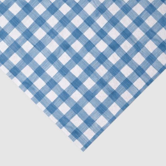 Waterverf Blauw en Wit Gingham Tissuepapier (Detail)