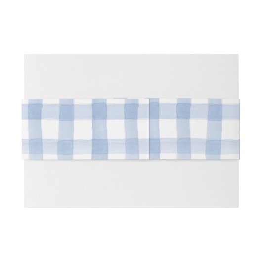Waterverf Blauw en Wit Gingham Uitnodigingen Wikkel (Achterkant Voorbeeld)
