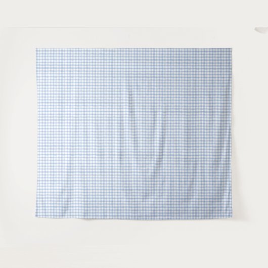 Waterverf Blauw en Wit Gingham Wandkleed (Voorkant (horizontaal))