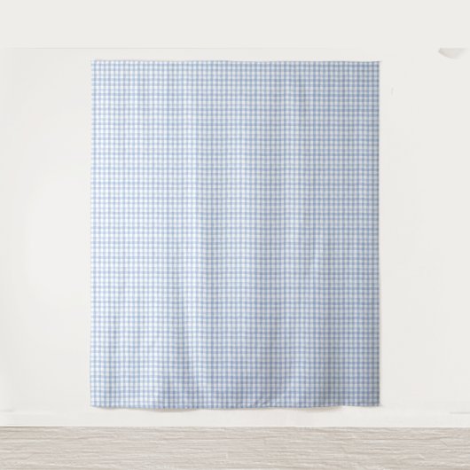Waterverf Blauw en Wit Gingham Wandkleed (Voorkant)