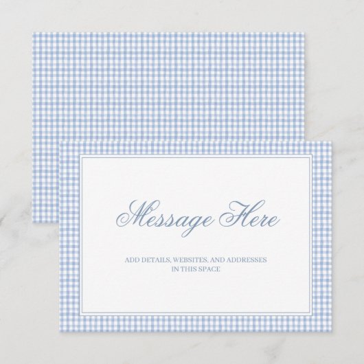 Waterverf Blauw en Wit Gingham Wedding Informatiekaartje (Voorkant / Achterkant)