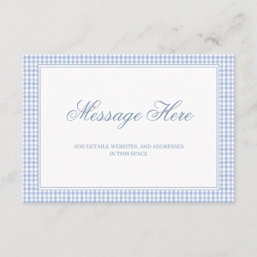 Waterverf Blauw en Wit Gingham Wedding Informatiekaartje (Voorkant)