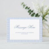 Waterverf Blauw en Wit Gingham Wedding Informatiekaartje (Staand voorkant)