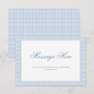 Waterverf Blauw en Wit Gingham Wedding Informatiekaartje