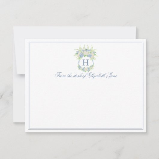 Waterverf Blauw en Wit Hydrangea Crest Bruiloft Bedankkaart (Voorkant)