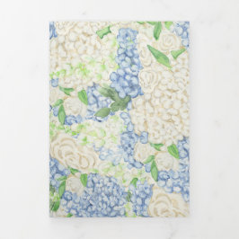 Waterverf Blauw en Wit Hydrangea Crest Bruiloft Drieluik Uitnodiging