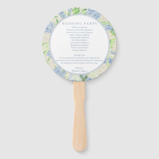 Waterverf Blauw en Wit Hydrangea Crest Bruiloft Handwaaier (Achterkant)