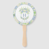 Waterverf Blauw en Wit Hydrangea Crest Bruiloft Handwaaier (Voorkant)