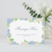 Waterverf Blauw en Wit Hydrangea Crest Bruiloft Informatiekaartje (Staand voorkant)