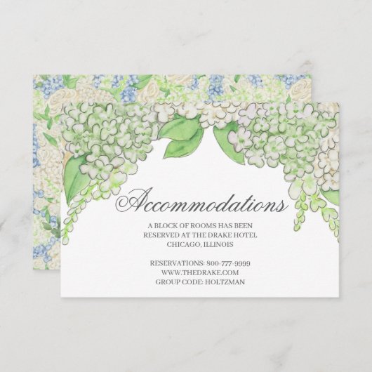 Waterverf Blauw en Wit Hydrangea Crest Bruiloft Informatiekaartje (Voorkant / Achterkant)