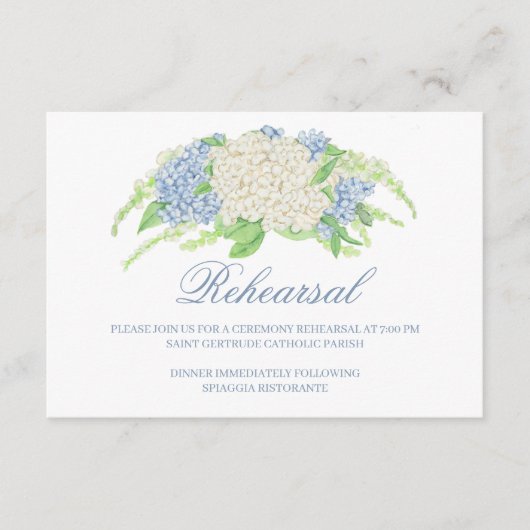 Waterverf Blauw en Wit Hydrangea Crest Bruiloft Informatiekaartje (Voorkant)