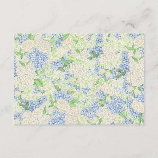 Waterverf Blauw en Wit Hydrangea Crest Bruiloft Informatiekaartje (Achterkant)